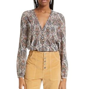 VERONICA BEARD Lowell Paisley Pin Tuck Long Sleeve Blouse Size 4